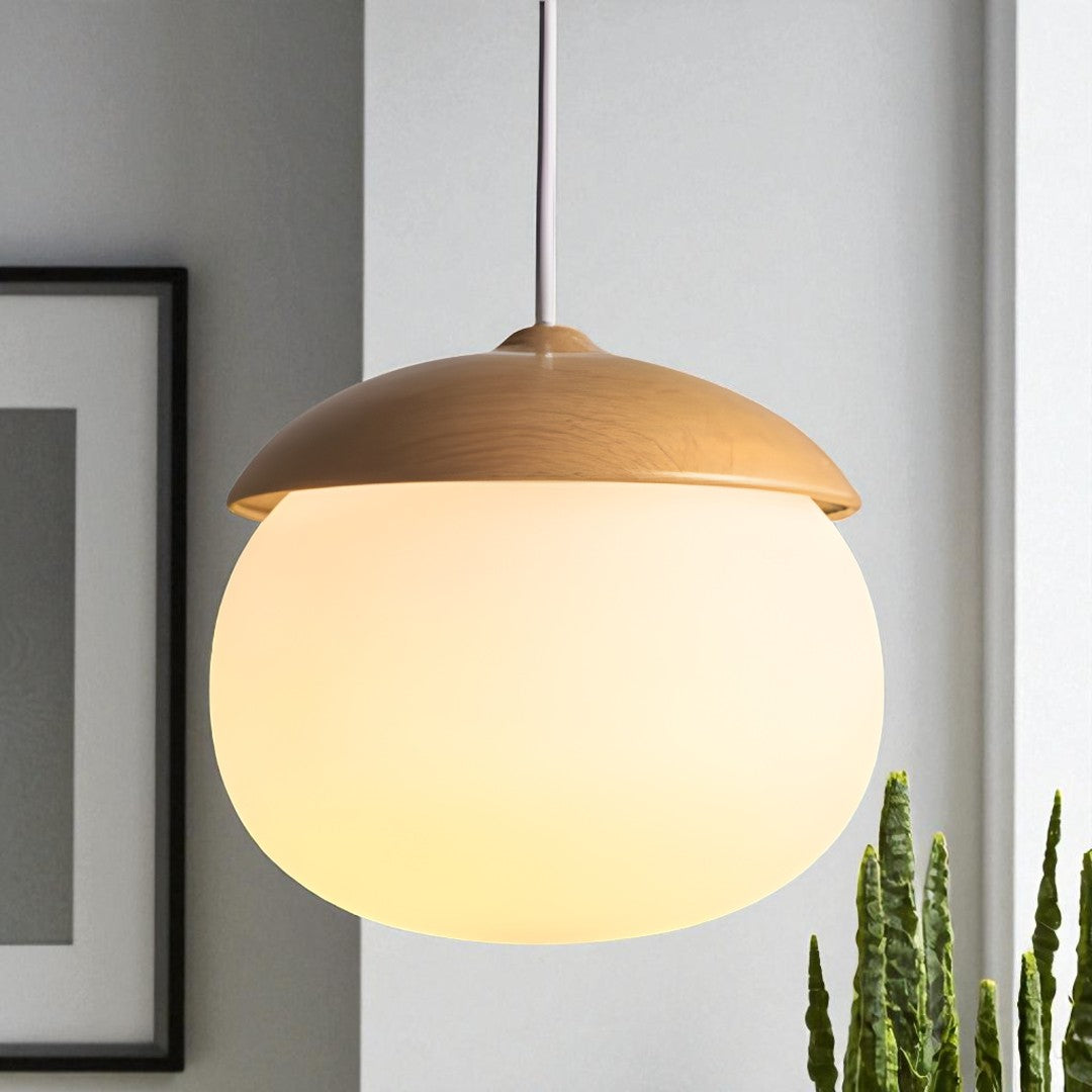 Szklana I Drewniana Lampa Wisząca | Naturalne Oświetlenie Sufitowe