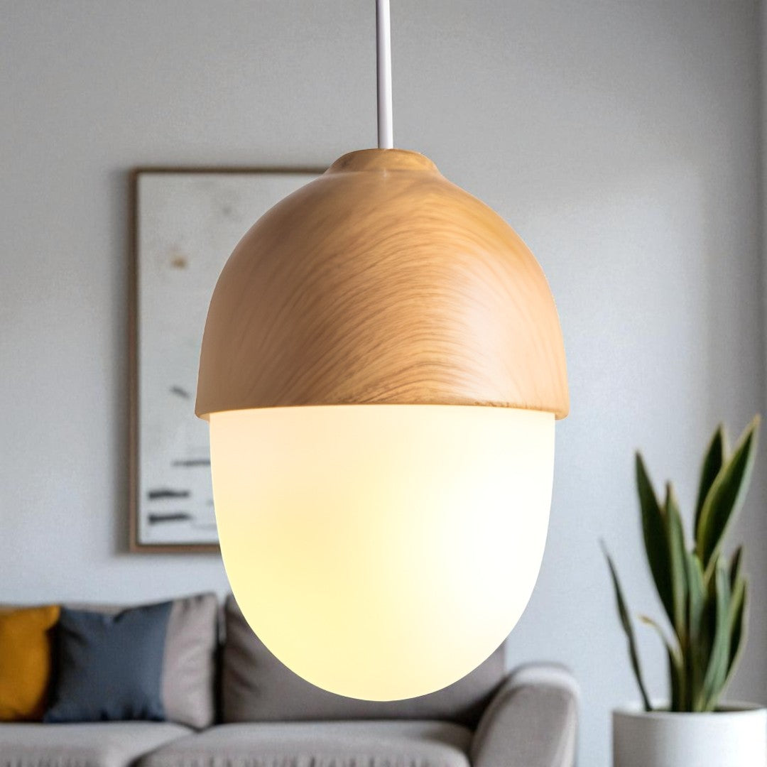 Szklana I Drewniana Lampa Wisząca | Naturalne Oświetlenie Sufitowe