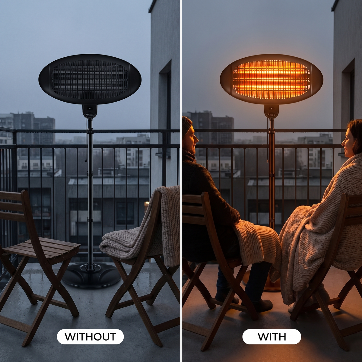 Promiennik Tarasowy Stojący 2000 W, Teleskopowy 130-210 cm, na Balkon