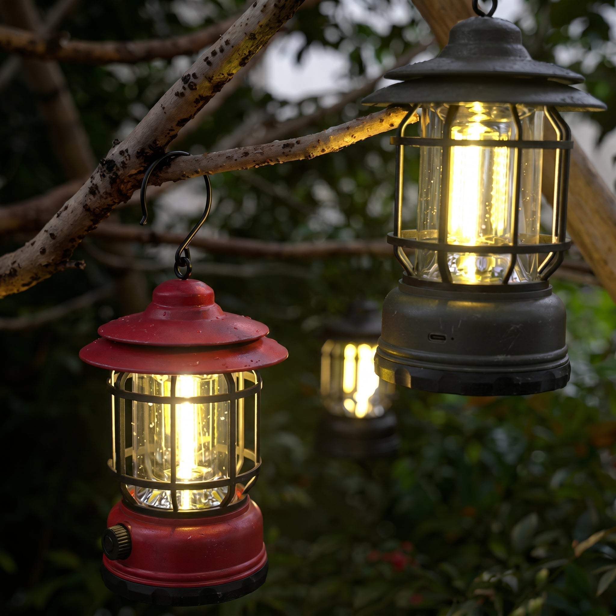 Ładowalna Lampa Kempingowa LED w Stylu Vintage, 300 Lumenów