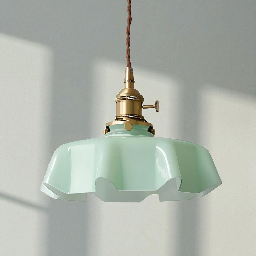 Retro Szklana Lampa Wisząca | Kremowy Kwiatowy Akcent