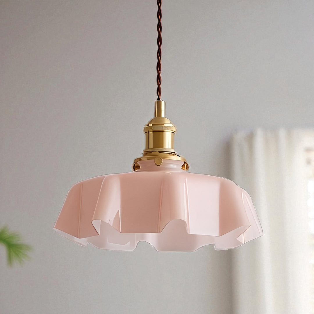 Retro Szklana Lampa Wisząca | Kremowy Kwiatowy Akcent