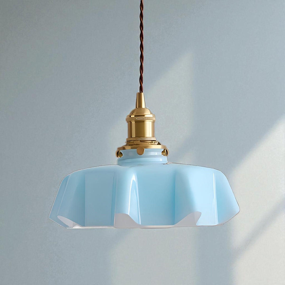Retro Szklana Lampa Wisząca | Kremowy Kwiatowy Akcent