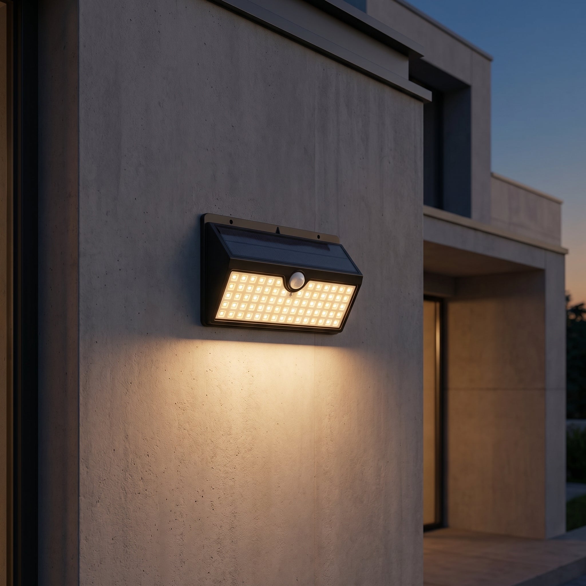 Solarny Kinkiet Zewnętrzny LED z Czujnikiem Ruchu, Szeroki Kąt Świecenia
