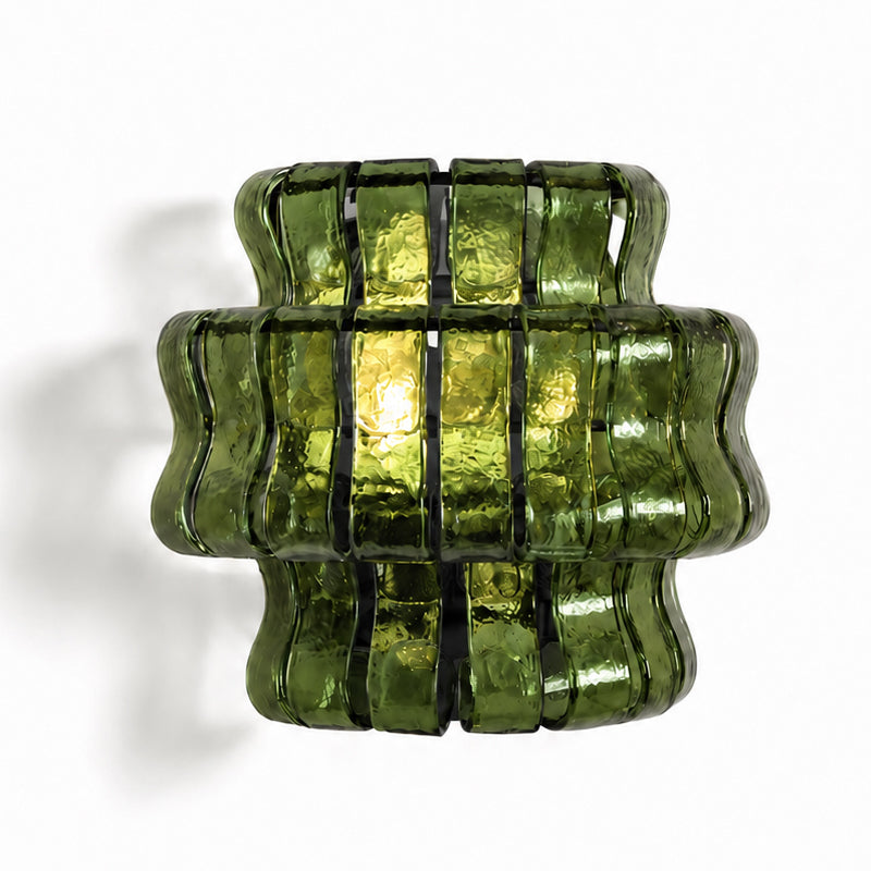 Kinkiet Art Deco z Warstwowym Teksturowanym Szklanym Kloszem
