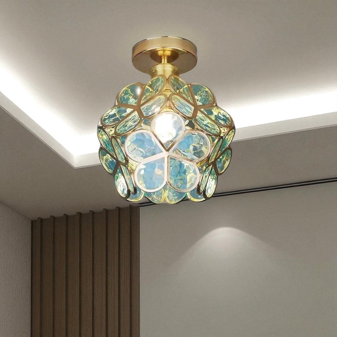 Dekoracyjna Kwiatowa Szklana Lampa Sufitowa | Korytarz