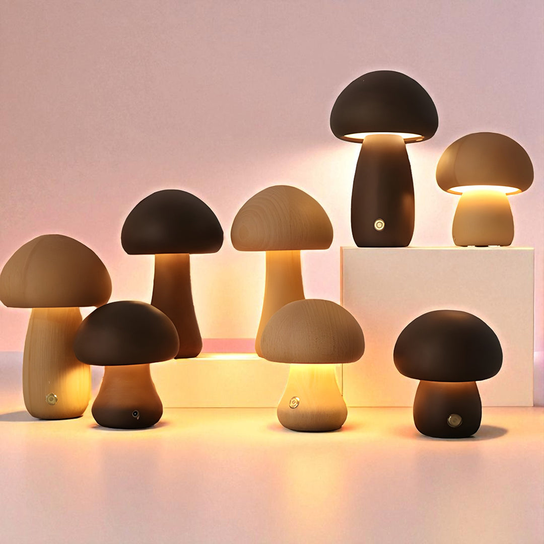 Bezprzewodowa Drewniana Lampa Stołowa | Design Grzybek