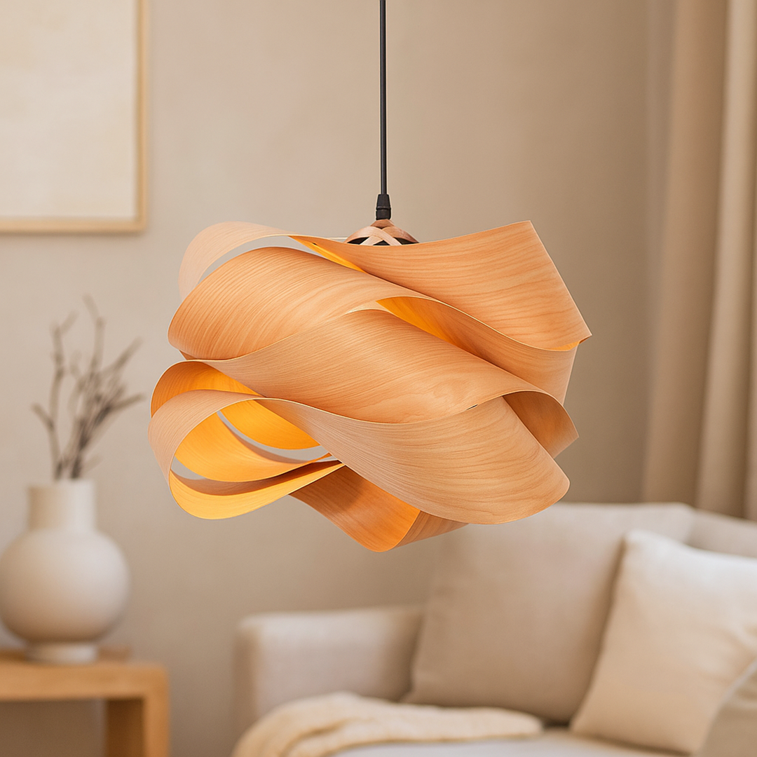 Drewniana Lampa Wisząca Spiralna | Nowoczesna