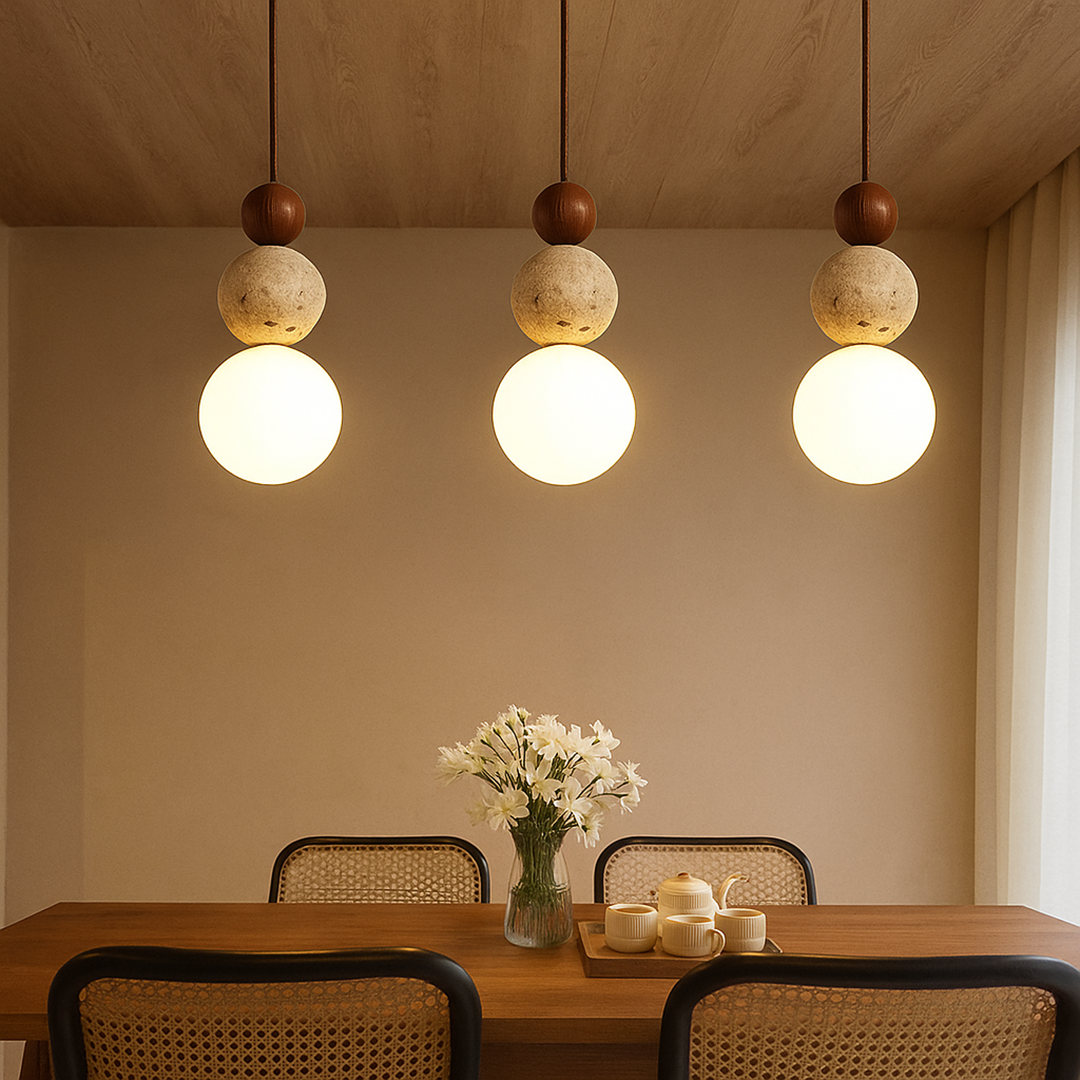 Lampa wisząca z trawertynu | Nowoczesna lampa sufitowa o rustykalnym uroku