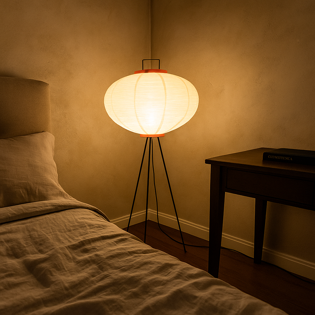 Vintage lampa podłogowa | Abażur z papieru ryżowego