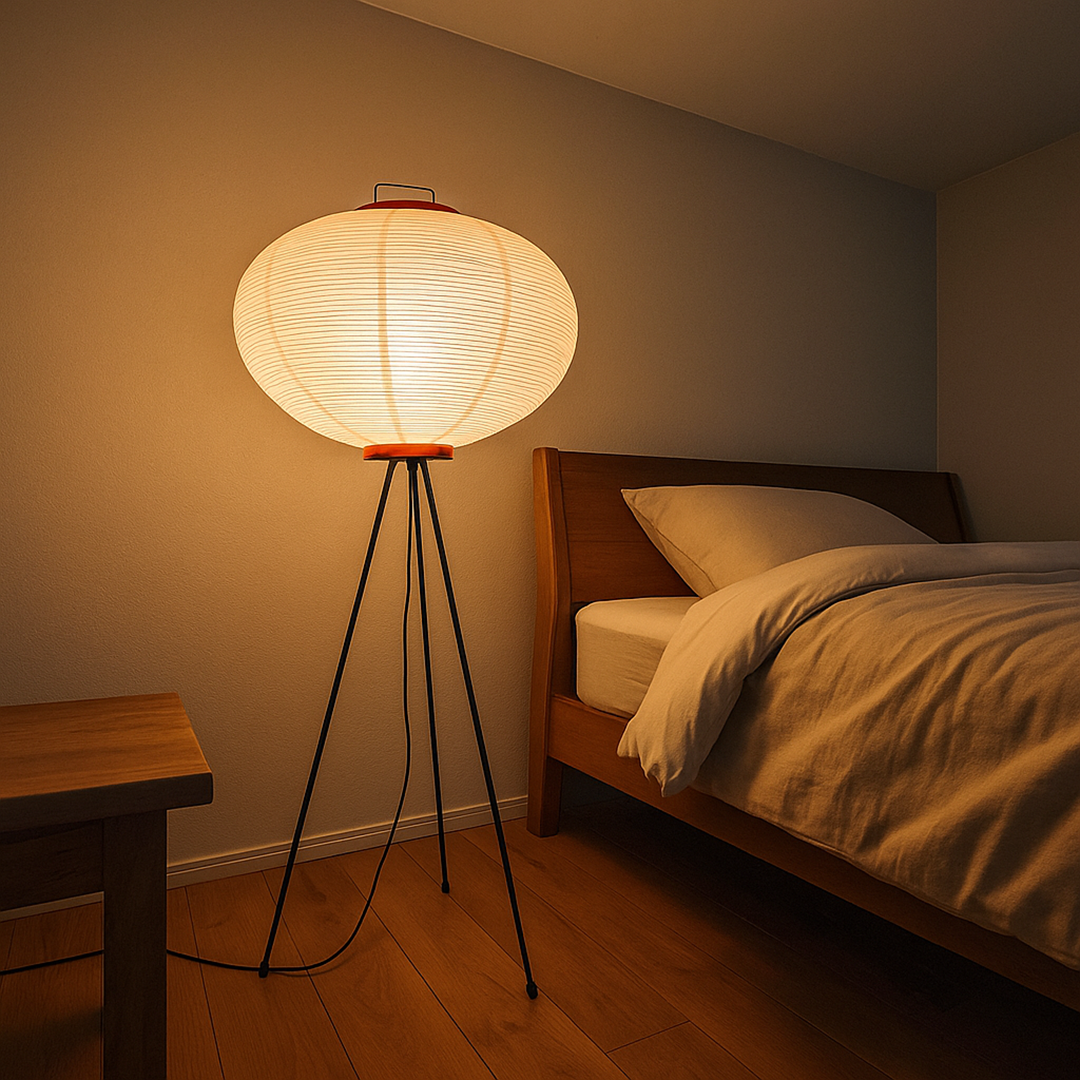 Vintage lampa podłogowa | Abażur z papieru ryżowego