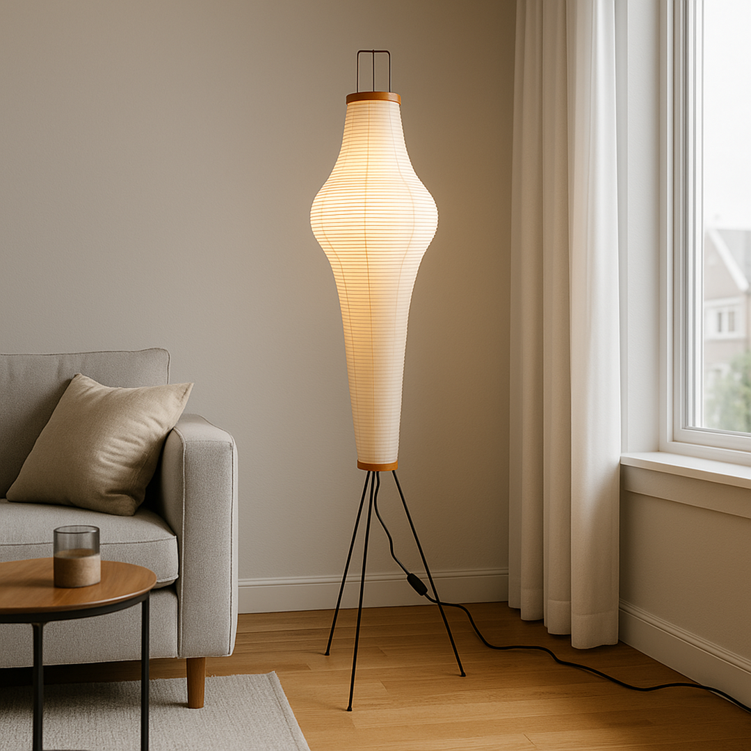 Vintage lampa podłogowa | Abażur z papieru ryżowego