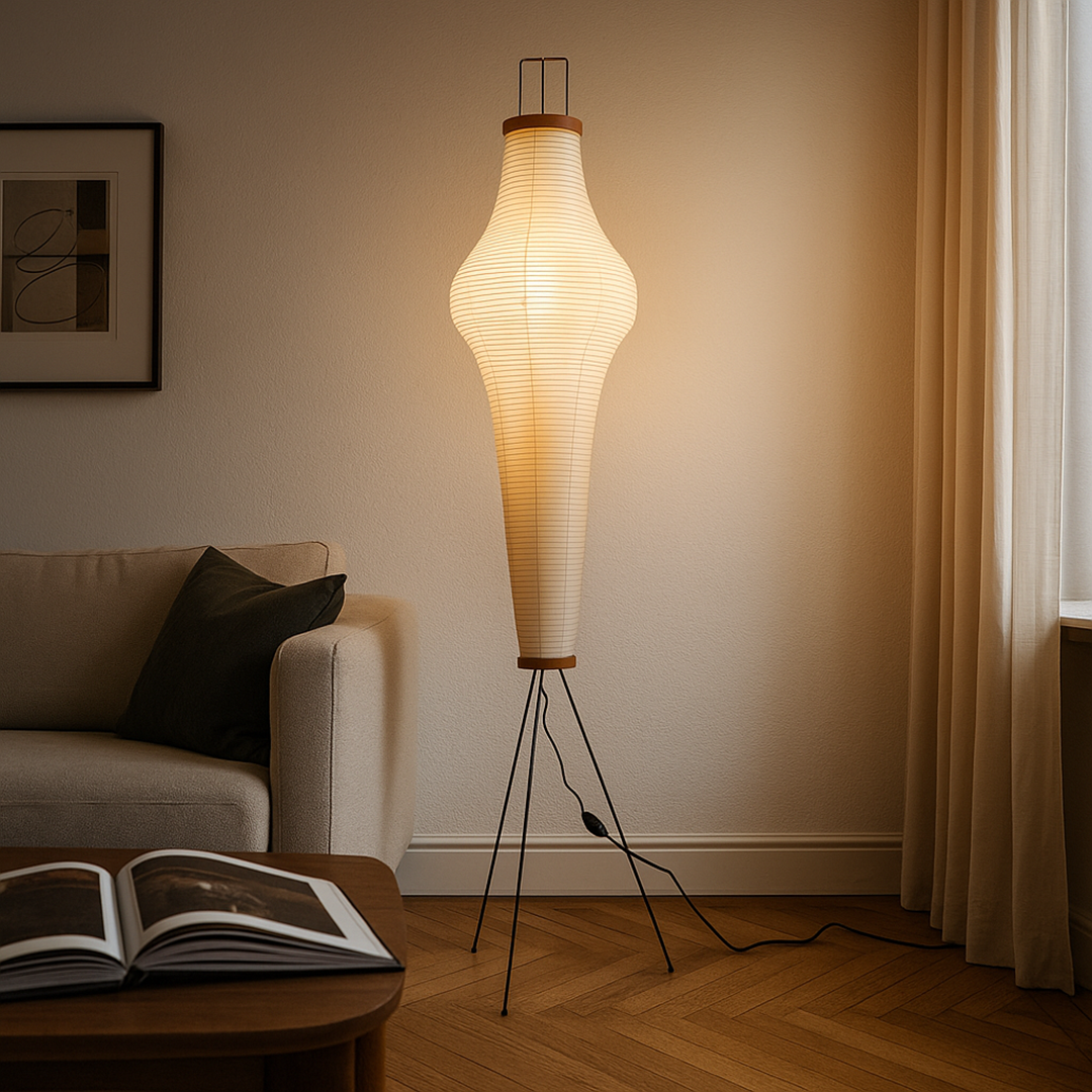 Vintage lampa podłogowa | Abażur z papieru ryżowego