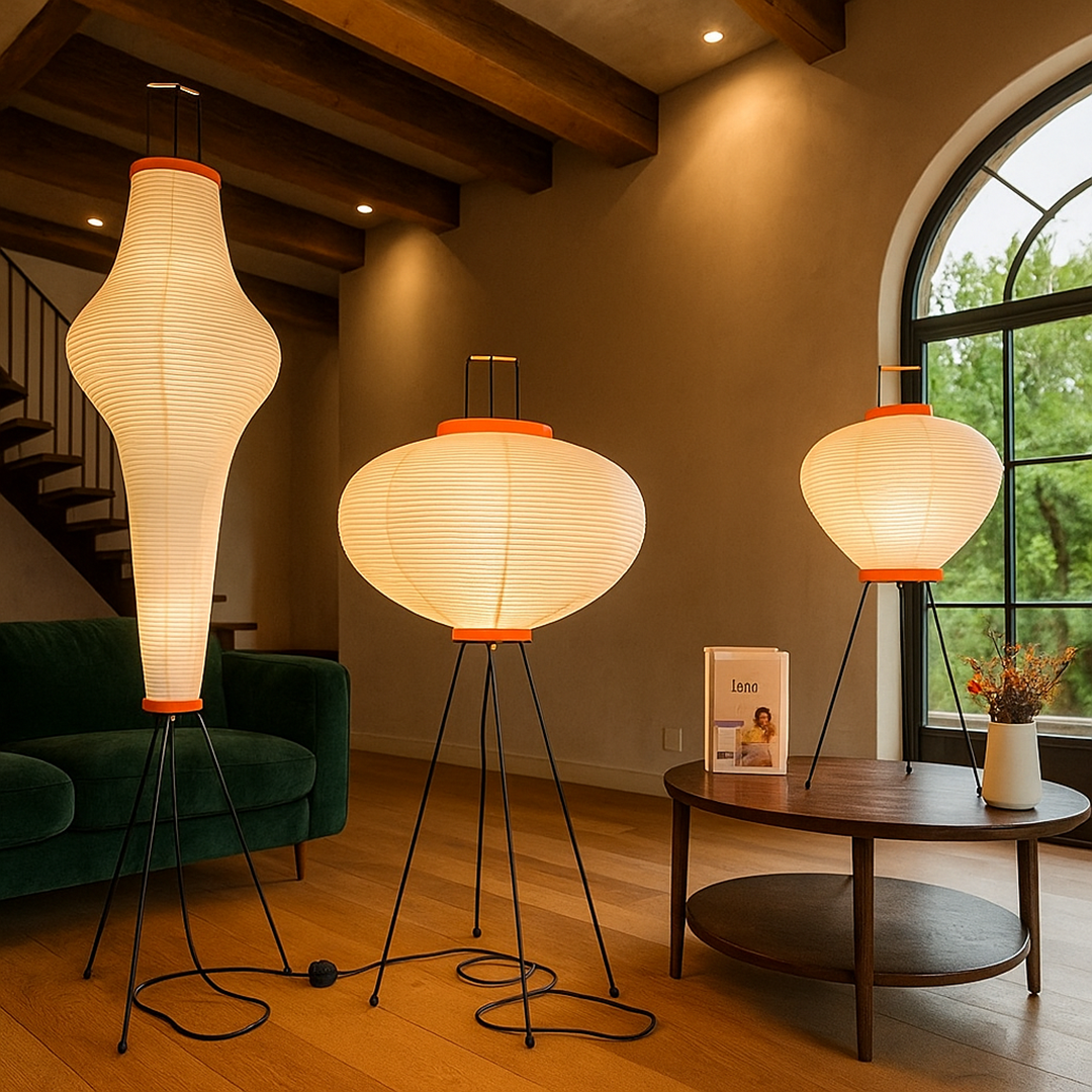 Vintage lampa podłogowa | Abażur z papieru ryżowego