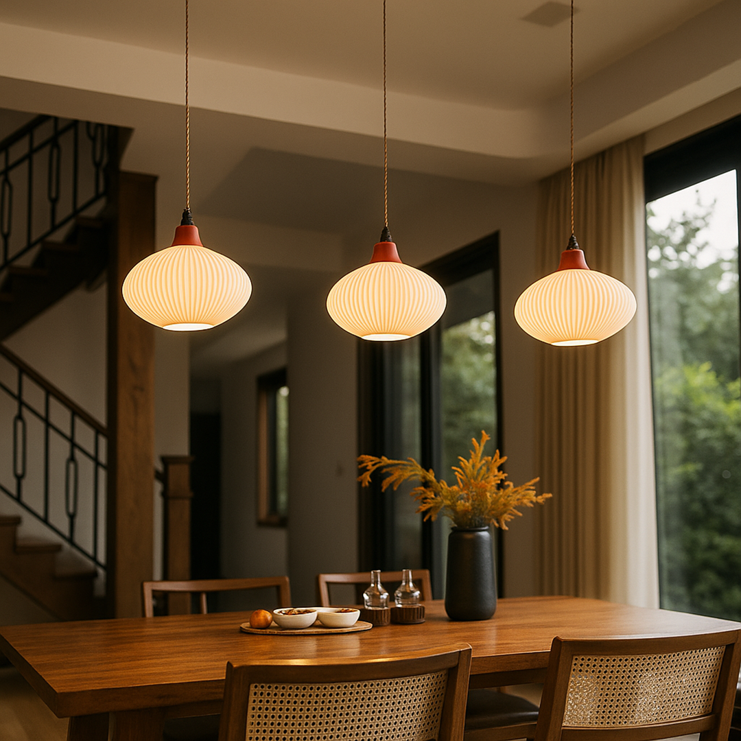 Ceramiczna Lampa Wisząca | Żłobione Detale