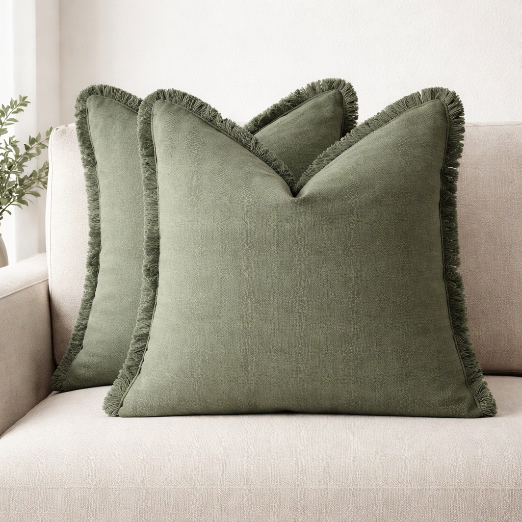 Poszewki na Poduszki 45x45 cm z Frędzlami, Ukryty Zamek, 2 Sztuki
