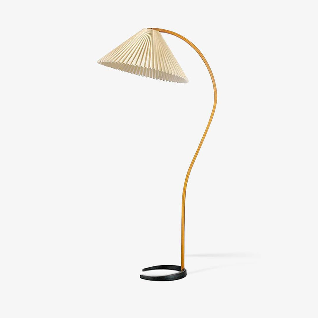 Lampe sur pied en bois avec abat-jour plissé