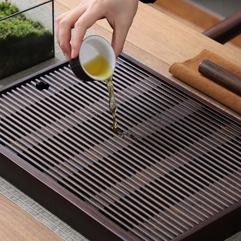 Taca do Herbaty z Bambusa 30x18 cm z Odpływem i Zbiornikiem Wody