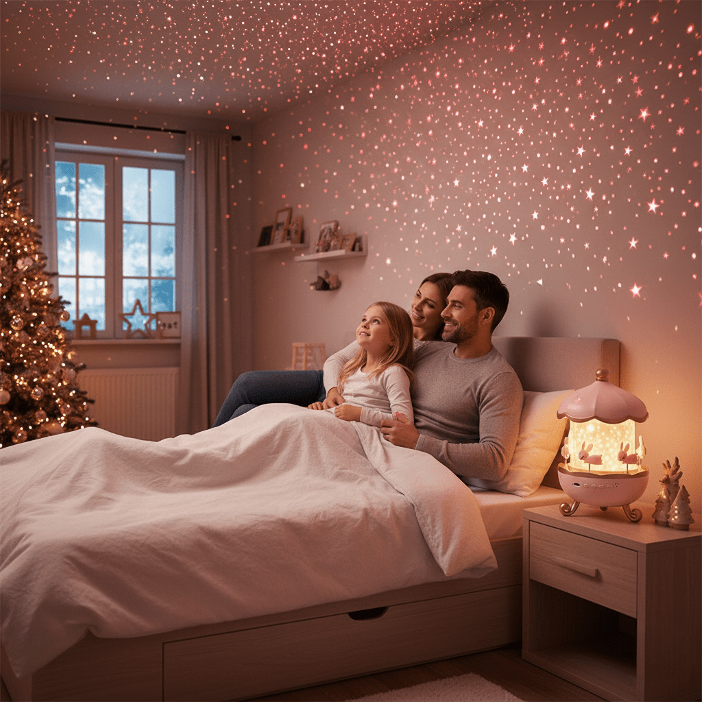 Lampka Nocna z Projektorem Gwiazd, Obrót 360° i Muzyka, na USB