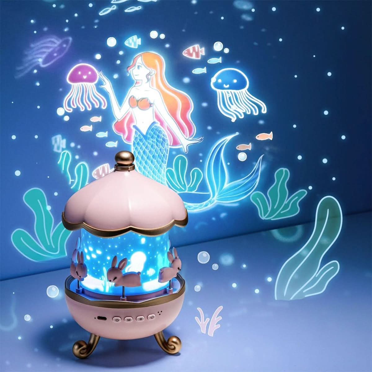 Lampka Nocna z Projektorem Gwiazd, Obrót 360° i Muzyka, na USB