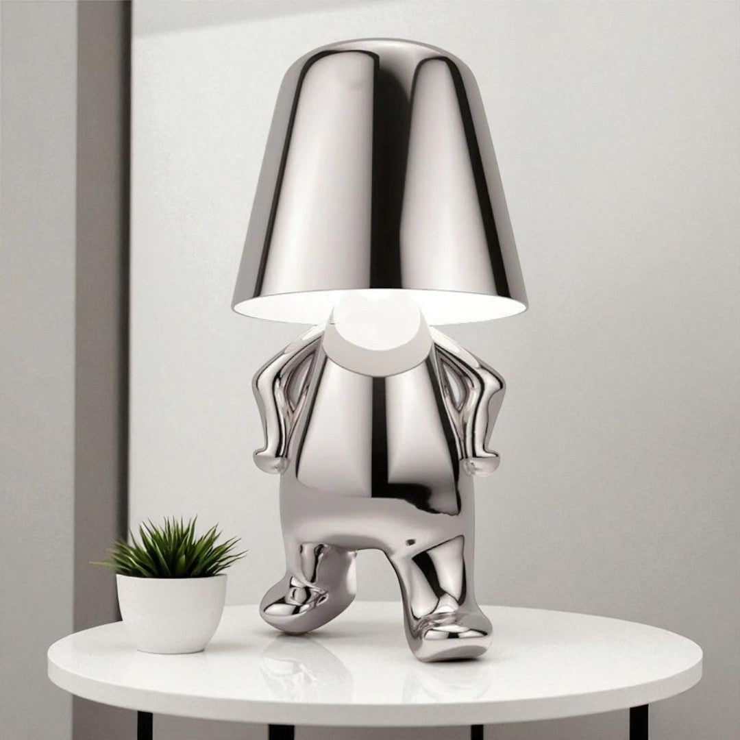 Złota lampa stołowa z siedzącą figurką | Artystyczna