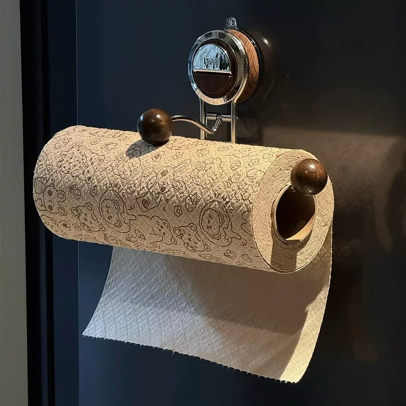 Uchwyt na Papier Toaletowy na Przyssawkę z Półką na Telefon, Stal