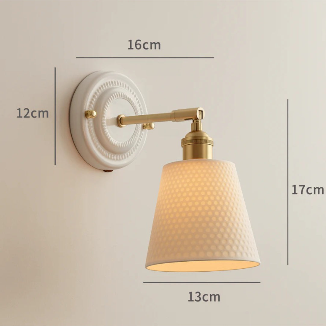 Japońska ceramiczno-mosiężna lampa ścienna