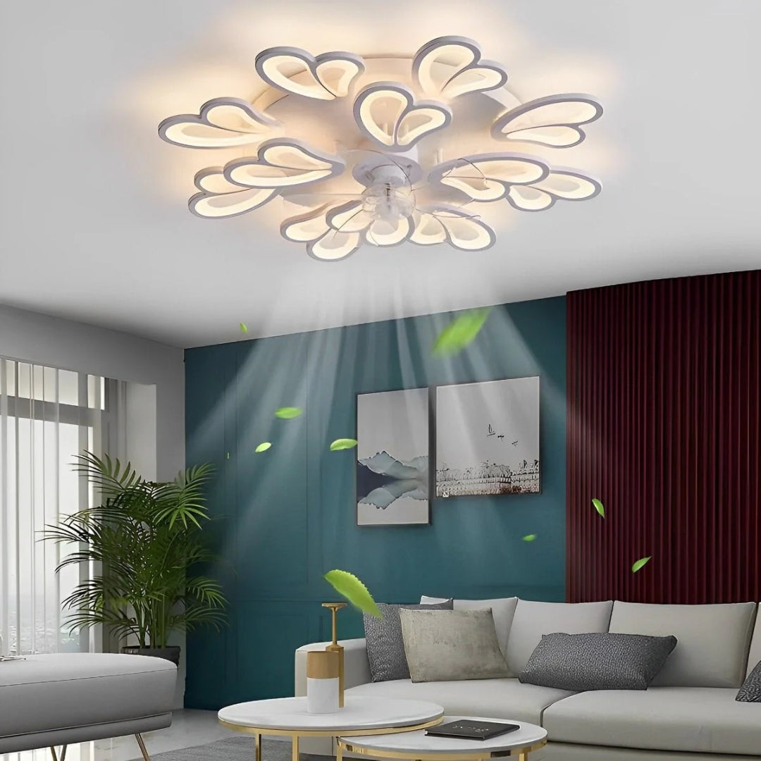 Kwiatowy wentylator sufitowy z lampą LED