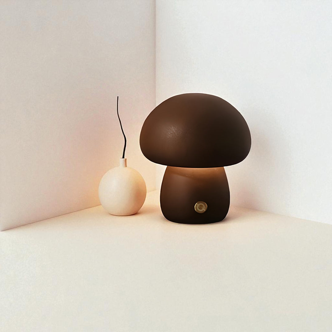 Bezprzewodowa Drewniana Lampa Stołowa | Design Grzybek