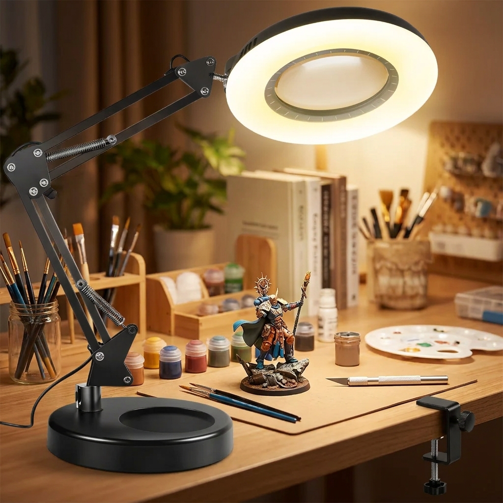 Lampa z Lupą 12x i 144 Diodami LED, Uchwyt do Blatu, do Rękodzieła