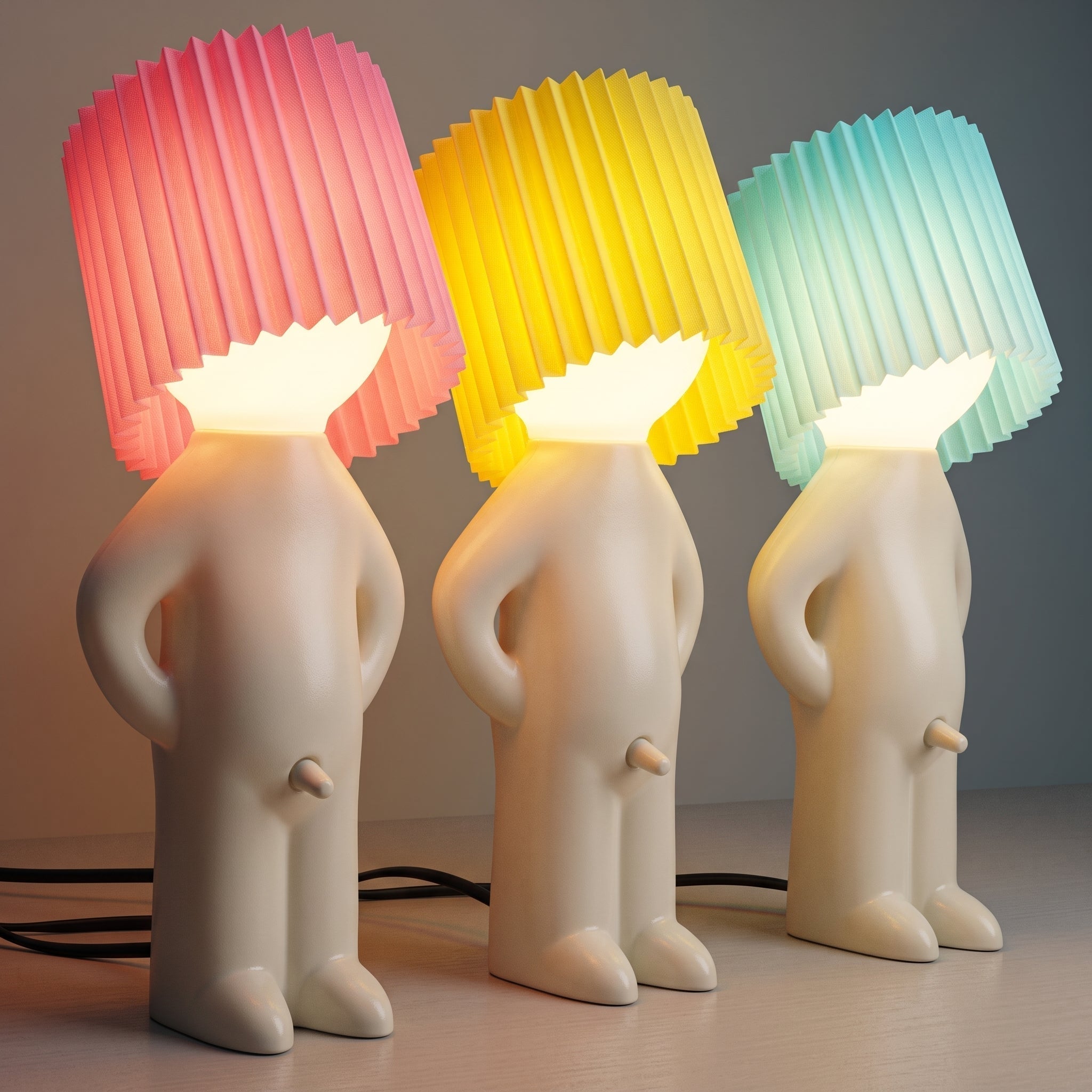 Lampa Stołowa w Kształcie Postaci z Plisowanym Kloszem