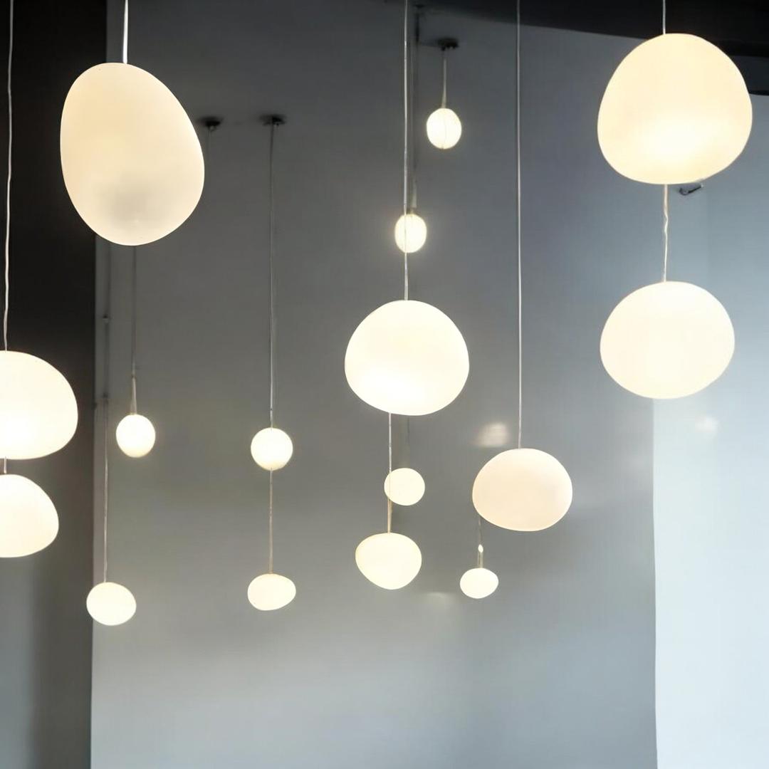 Białe Lampy Wiszące – Mrożona Kopuła – widok produktu 3 | Nuvira Home