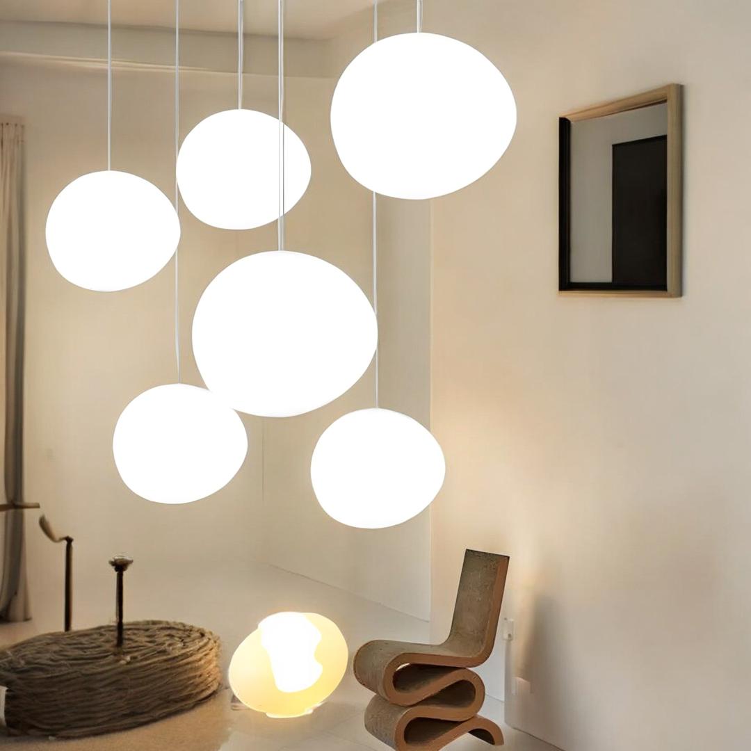 Białe Lampy Wiszące – Mrożona Kopuła – widok produktu 4 | Nuvira Home