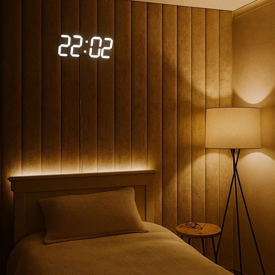 Cyfrowy Zegar Ścienny LED – Współczesny Design – widok produktu 3 | Nuvira Home