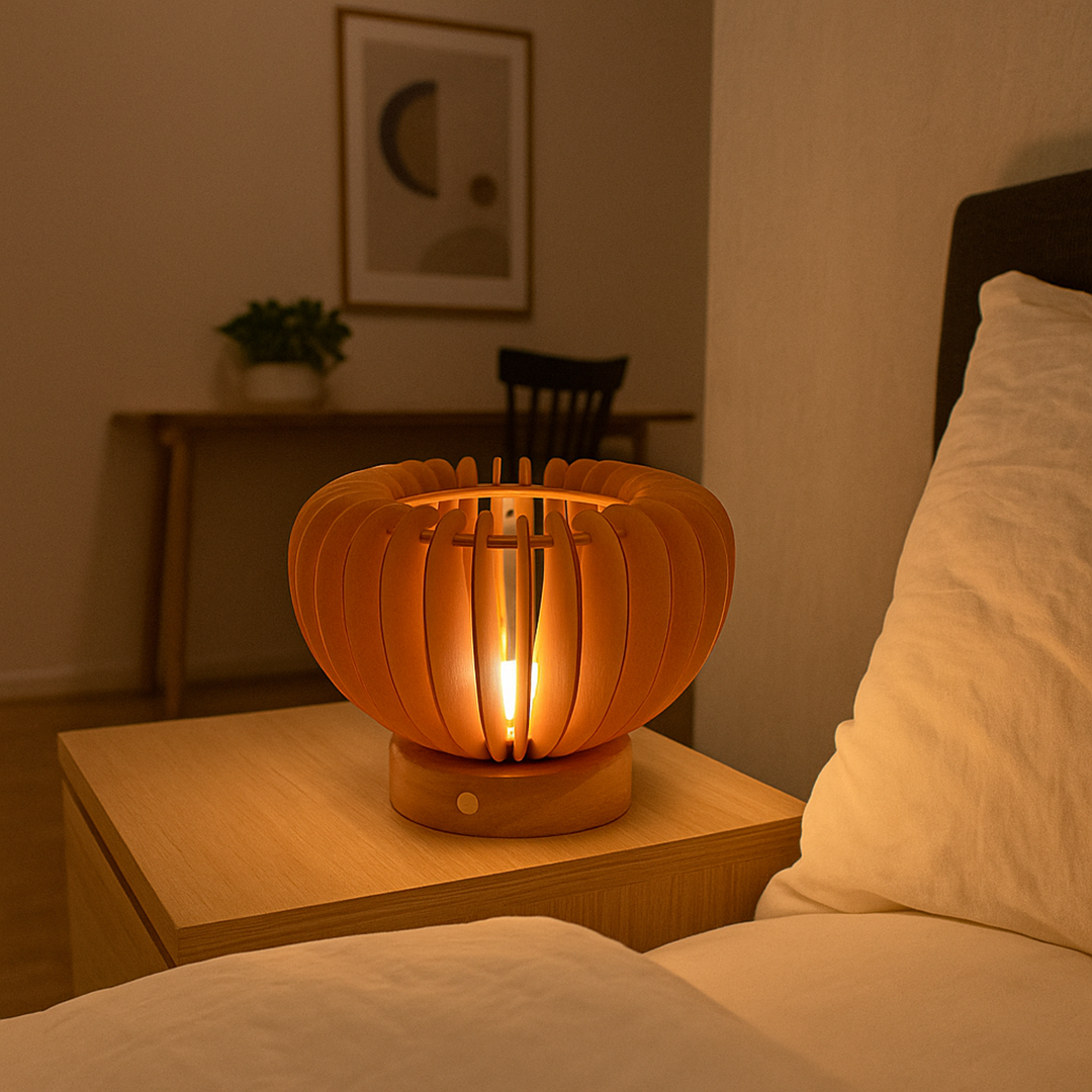 Drewniana Lampa Stołowa – Ładowalna – widok produktu 1 | Nuvira Home