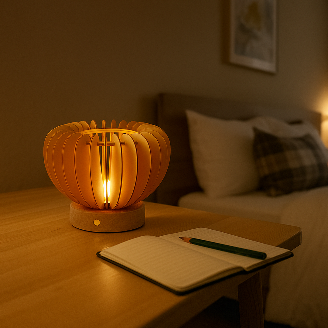 Drewniana Lampa Stołowa – Ładowalna – widok produktu 2 | Nuvira Home