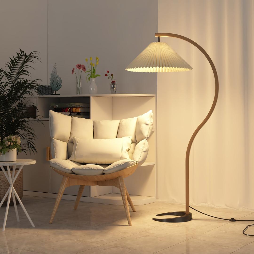 Drewniana Podłogowa Lampa Z Plisowanym Kloszem – widok produktu 5 | Nuvira Home