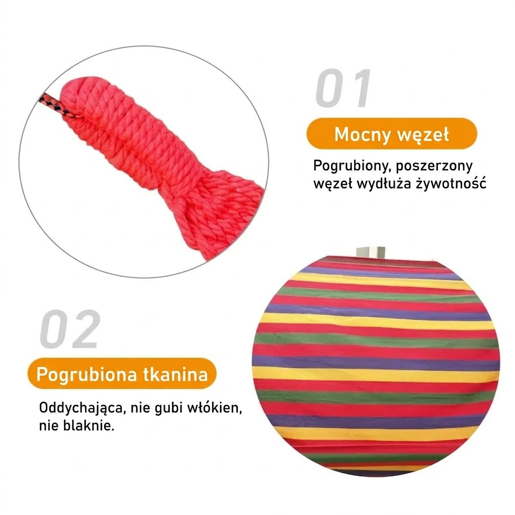 Mocny węzeł i pogrubiona tkanina hamaka