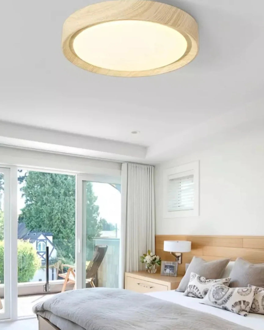 Japandi okrągła drewniana lampa sufitowa – widok produktu 8 | Nuvira Home
