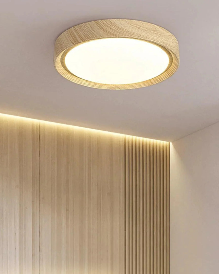 Japandi okrągła drewniana lampa sufitowa – widok produktu 9 | Nuvira Home
