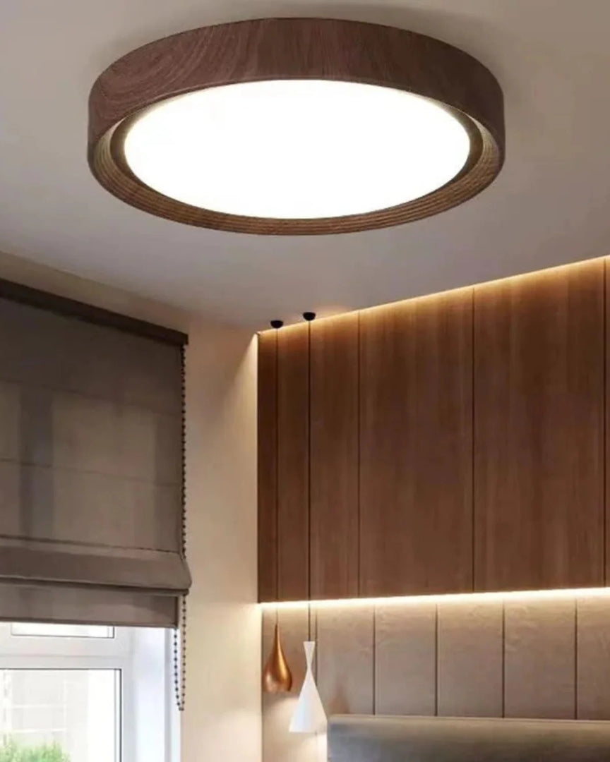 Japandi okrągła drewniana lampa sufitowa – widok produktu 14 | Nuvira Home