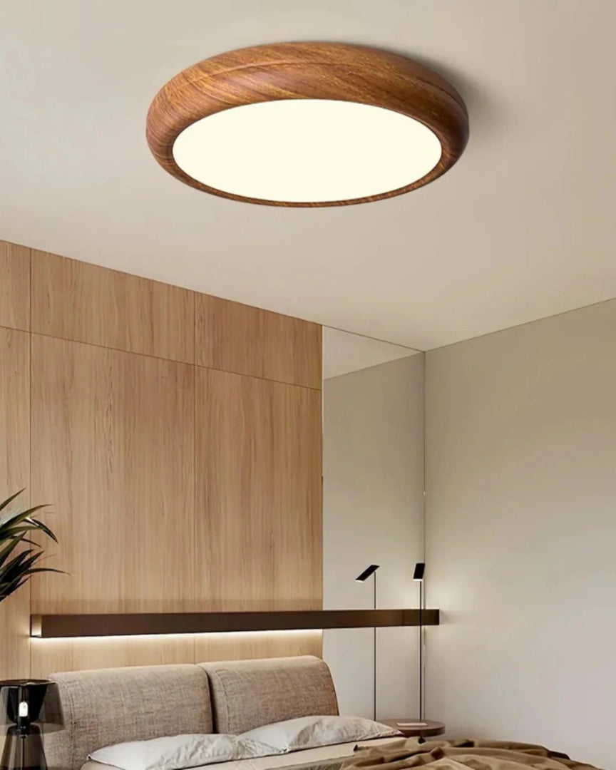 Japandi okrągła drewniana lampa sufitowa – widok produktu 17 | Nuvira Home