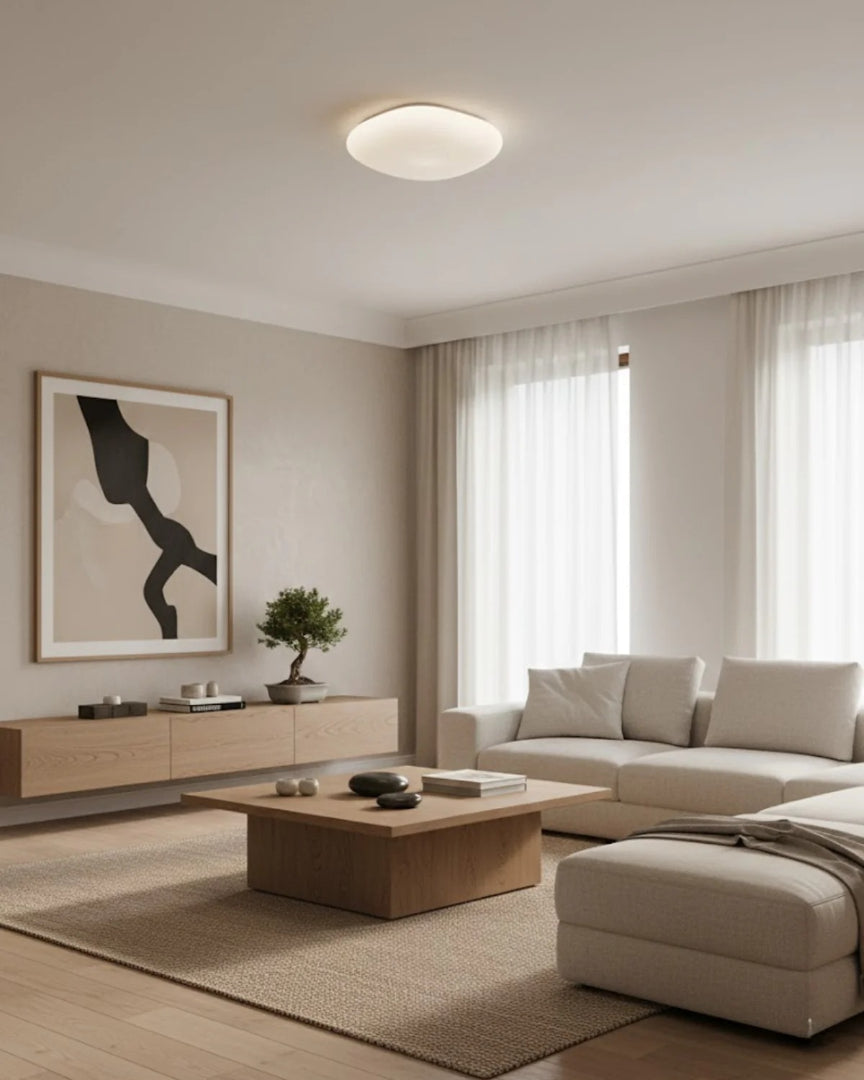 Japandi okrągła lampa sufitowa LED – widok produktu 1 | Nuvira Home