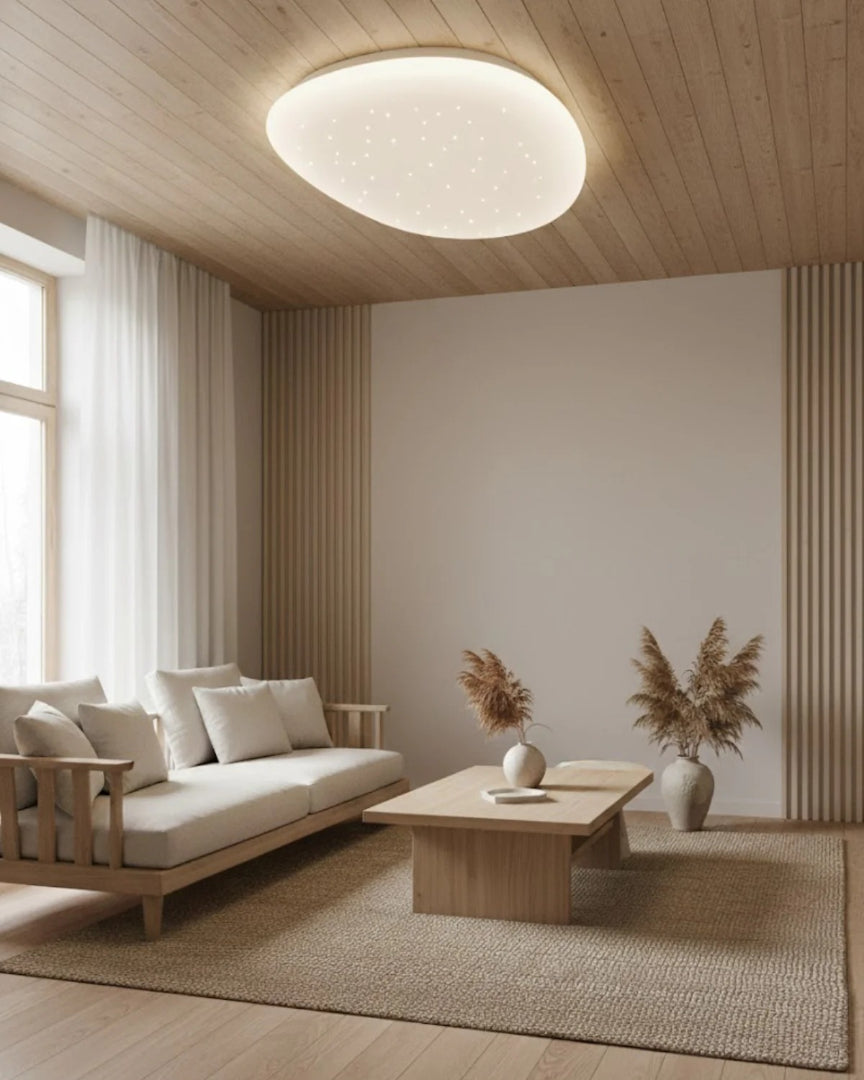Japandi okrągła lampa sufitowa LED – widok produktu 3 | Nuvira Home