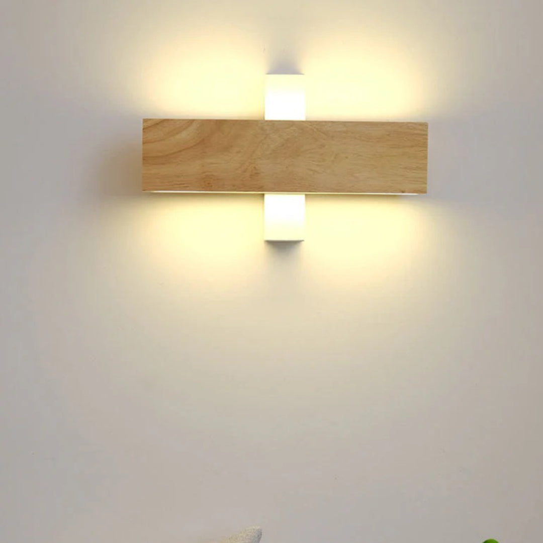 Japońska prostokątna drewniana lampa ścienna – widok produktu 6 | Nuvira Home