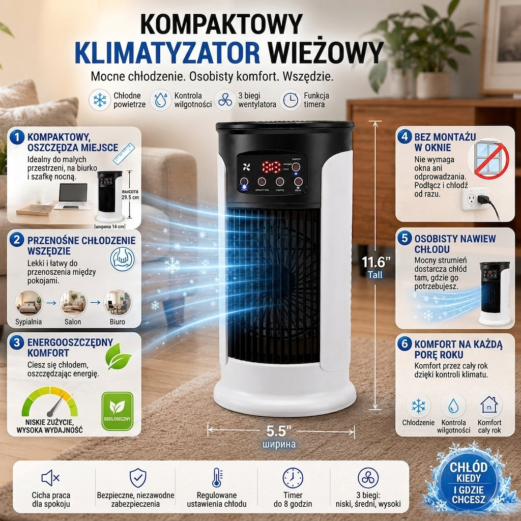 Funkcje kompaktowego klimatyzatora wieżowego