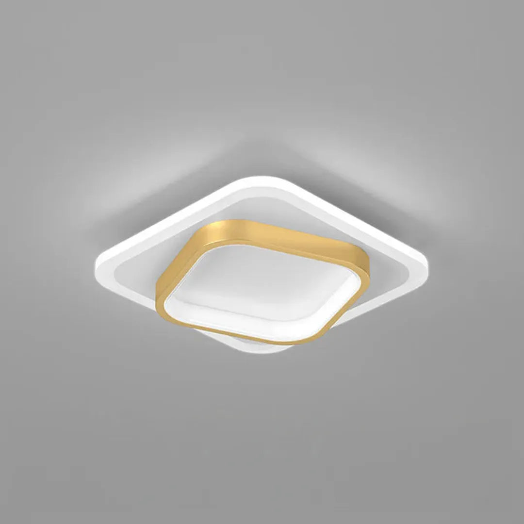 Kwadratowa lampa sufitowa z złotym oświetleniem LED – widok produktu 2 | Nuvira Home