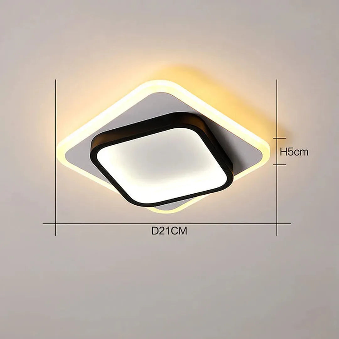 Kwadratowa lampa sufitowa z złotym oświetleniem LED – widok produktu 12 | Nuvira Home