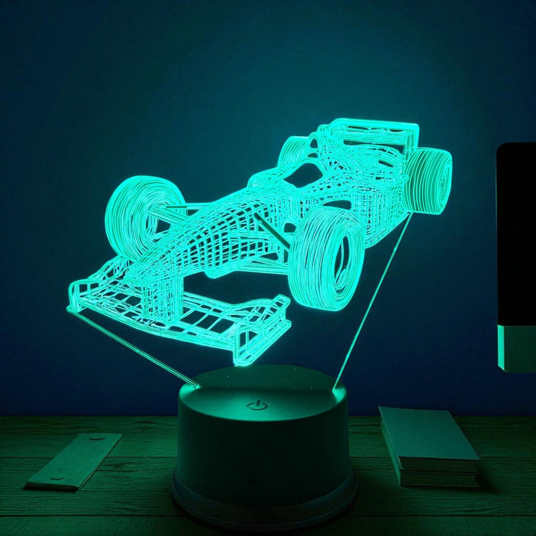 Lampa Iluzji 3D Formuła 1 – Wielokolorowa Lampka Nocna LED – widok produktu 1 | Nuvira Home