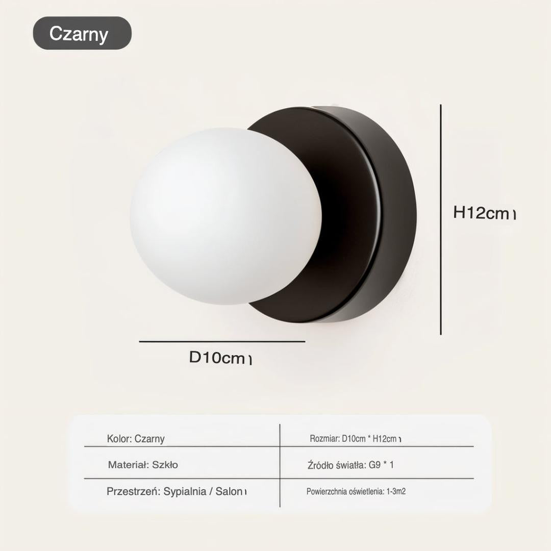Lampa Ścienna LED – Biała Szklana Kula – widok produktu 12 | Nuvira Home